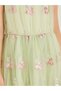 Girls Green Floral Embroidered Strappy Dress - 3