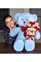 Valentine's Day Gift 90 cm Plush Teddy Bear with Bow Tie and Heart Cream Teddy Bear Bouquet