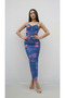 Navy Blue-Pink Thin Straps Tie-Dye Pattern Long Tulle Dress - 29854 - 5