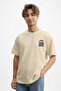 Men's Mediterranean Port Design 100 Cotton Beige T-Shirt