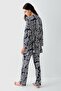 Women's 3-piece patterned pajama & loungewear set – lace bralette bra, pants, and robe, 50% cotton 50% modal - 4