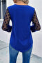 Women's Tulle Detailed Buttoned V-Neck Viscose Blouse - 2