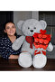 Valentine's Day Gift 80 cm Plush Teddy Bear with Bow Tie and Red Teddy Bear Bouquet with Heart