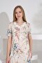 Angelique Bamboo Fabric Short Sleeve Lace and Button Detailed Floral Patterned Nightgown 22540 - 4