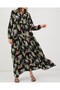 Women's Patterned Long Hijab Dress 2585 - K. Black - 7