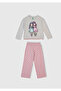 Girl's White Mix Top and Printed Bottom Patterned Pajama Set