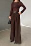 Women's Brown Pleated Belt Pack Wide Leg Pants - 5