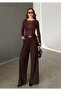 Women's Brown Pleated Belt Pack Wide Leg Pants