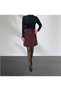 Tweed Fabric Burgundy Mini Length Bell Model Lined Skirt - 6