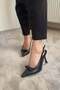 Women's Black Leather Bow Detailed Open Back 9 cm Thin Heeled Shoes - 3