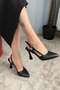 Women's Black Leather 9 cm Heeled Shoes Open Back Pole Buckle Heel - 4
