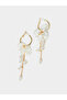 Pearl and Floral Drop Hoop Earrings - 2