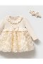 Rosalinda Rose Detailed Organic Knitwear Newborn Dress and Bandana with Bow - 3