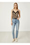 Women's Coffee Zebra Patterned Lace Adjustable Rope Strap Crepe Fabric Athlete Blouse - 3