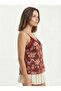 Women's Burgundy Patterned Lace Detailed Adjustable Strap Crepe Fabric Athlete Blouse - 6