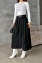 Women's Black Pleated Maxi Size Belt Piece Woven Skirt - 3