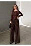 Women's Brown Pleated Belt Pack Wide Leg Pants - 3
