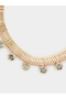 Gold Tone Snake Chain Necklace with Crystal Drops - 3