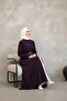 Asymmetrical Cut Belted Two-Color Long Hijab Dress - Purple - 7