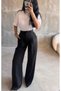 Women's Black High Waist Palazzo Pants with Pockets - 2