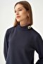 Navy Blue-Soft Textured Gold Buttoned Skirt Suit - 4