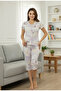 Women's V-Neck Short Sleeve Front Lace-Up + Capri Patterned Cotton Pajama Set