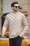 Beige Patterned Crew Neck Knit Sweater 6019 - 2