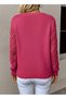 Aemido Women's Long Sleeve V-Neck Sweater with Diamond Pattern Detail and Sleeve Holes - 4