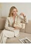 Women's Baguette Beige Shoulder Bag Vintage Lockable Retro Hand and Shoulder Bag - 3