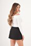 Mini Black Shorts Skirt with Thin Metal Buckle Belt - 3