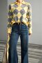 Women's Yellow Diamond Pattern Knitted Cardigan - 4