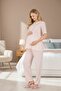 New Season Pink Summer Elegant Scallop Detailed Linen Special Design Buttoned Maternity Pajama Set - 5