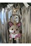 Pink and White Stone Keychain & Bag Charm with Dog Figure – Stylish Bag Ornament - 4