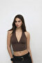 Women's Halter Neck V Crop Bustier-Brown