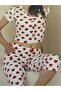 Women's Short Sleeve + Capri Heart Bow Valentine's Day Cotton Pajama Set - 5
