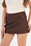 Mini Brown Shorts Skirt with Thin Metal Buckle Belt - 3