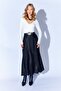 Women's Black 3499 Belted Satin Long Skirt - 2