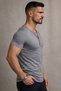 Special Edition Smoked Henley Collar Slim Fit Buttoned Open Wide Collar T-Shirt - 2