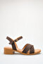Brown Suede Genuine Leather Cross-Strapped Short Heeled Women's Sandals with Ankle Strap for Summer - 4