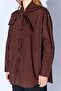 Women's Brown Self-Tie Ribbon Detailed Poplin Shirt - 8