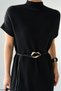 Women's Belted High Neck Short Sleeve Knit Dress - 4