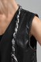 Women's Leather Fabric Front Chain and Lace Detailed Design Vest - 8