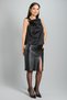 Women's Black Lycra Satin Metal Accessory Sleeveless Evening Dress Blouse - 5