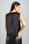 Women's Black Lycra Satin Metal Accessory Sleeveless Evening Dress Blouse - 6