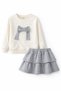 Girl's Stone Embellished Ribbon Detailed T-Shirt and Skirt Set – Stylish Combination for Holidays and Special Occasions - 3