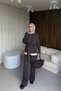 Women's Belted Half Fisherman Cardigan Pants Two-Piece Set & Wide-Leg Pants - 6