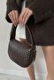 Women's Bitter Brown Knit Patterned Baguette Leather Hand Knitted and Shoulder Bag Machine Knitted - 5