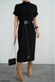 Women's Belted High Neck Short Sleeve Knit Dress