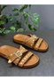 Ti̇na Tan Leather Pin-Studded Women's Daily Slippers - 4