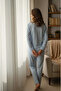 طقم بيجامة من الليكرا مخطط بأزرار 100% قطن - 4